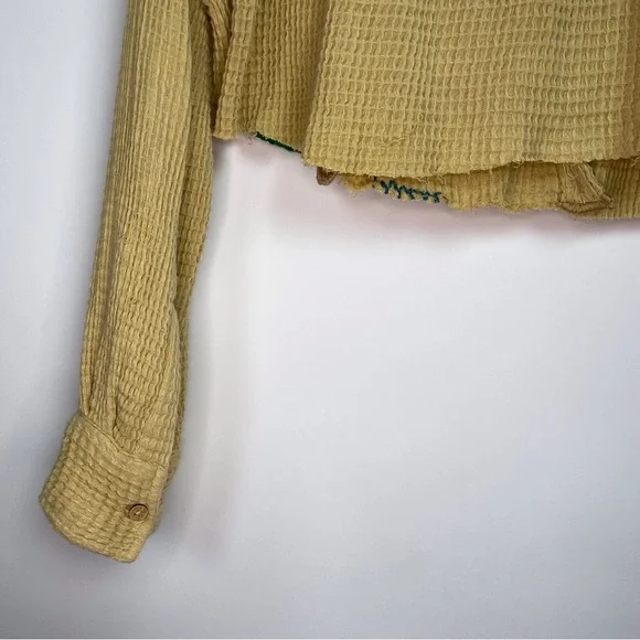 Free People Scout Cropped Jacket Top Buttondown Cotton Oversized Small Mustard - Picture 7 of 14